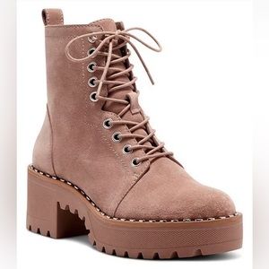 Vince Camuto Stud Trim Suede Combat Platform Booties